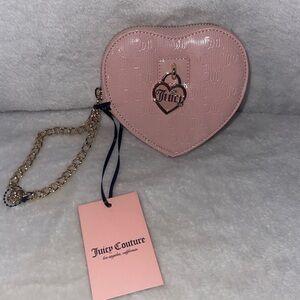 NWT Juicy Couture Blush Heart Mini Wristlet Bag with Gold Chain & Gold Logo